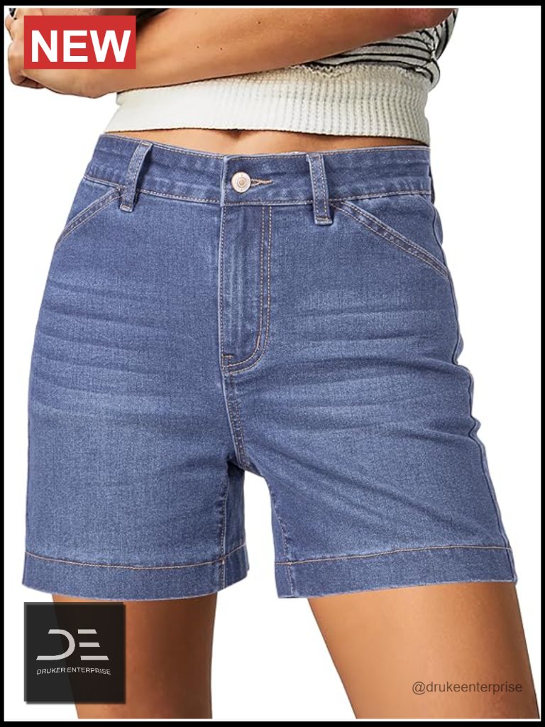 High Waisted Jean Shorts 5 Inch Inseam Stretch Denim Jorts With Pockets